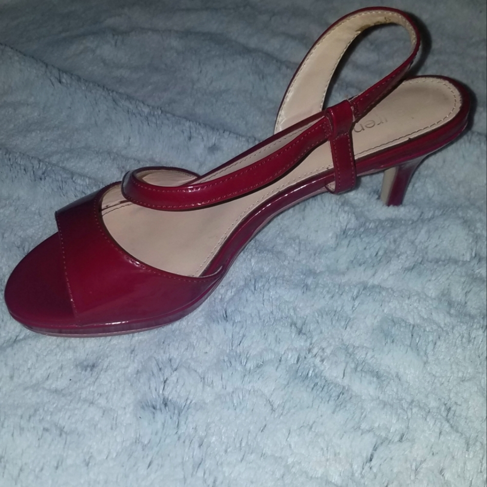 Red Patent Leather Strappy Kitten Heel Sandals